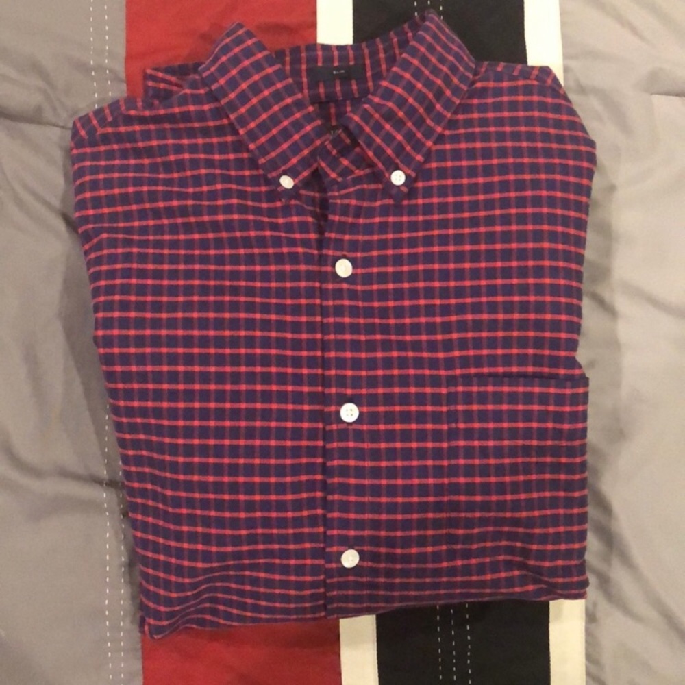J. Crew Slim Blue and Red Flannel